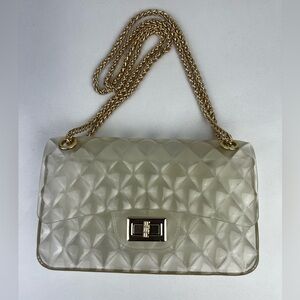 Quilted Jelly Handbag Clear W/ Gold Chain 4” Tall Classy